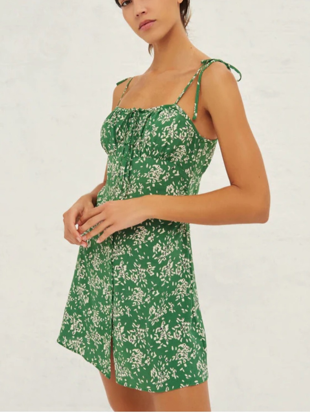 ba&sh Green Floral Tie-Strap Slip Dress